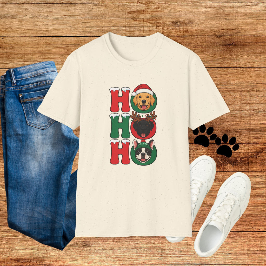 Christmas 'Ho Ho Ho' Dog T-Shirt — Festive Labrador, Pug & Frenchie Holiday Tee