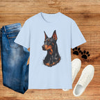 Doberman Portrait T‑Shirt — Realistic Dog Art Tee for Pet Lovers