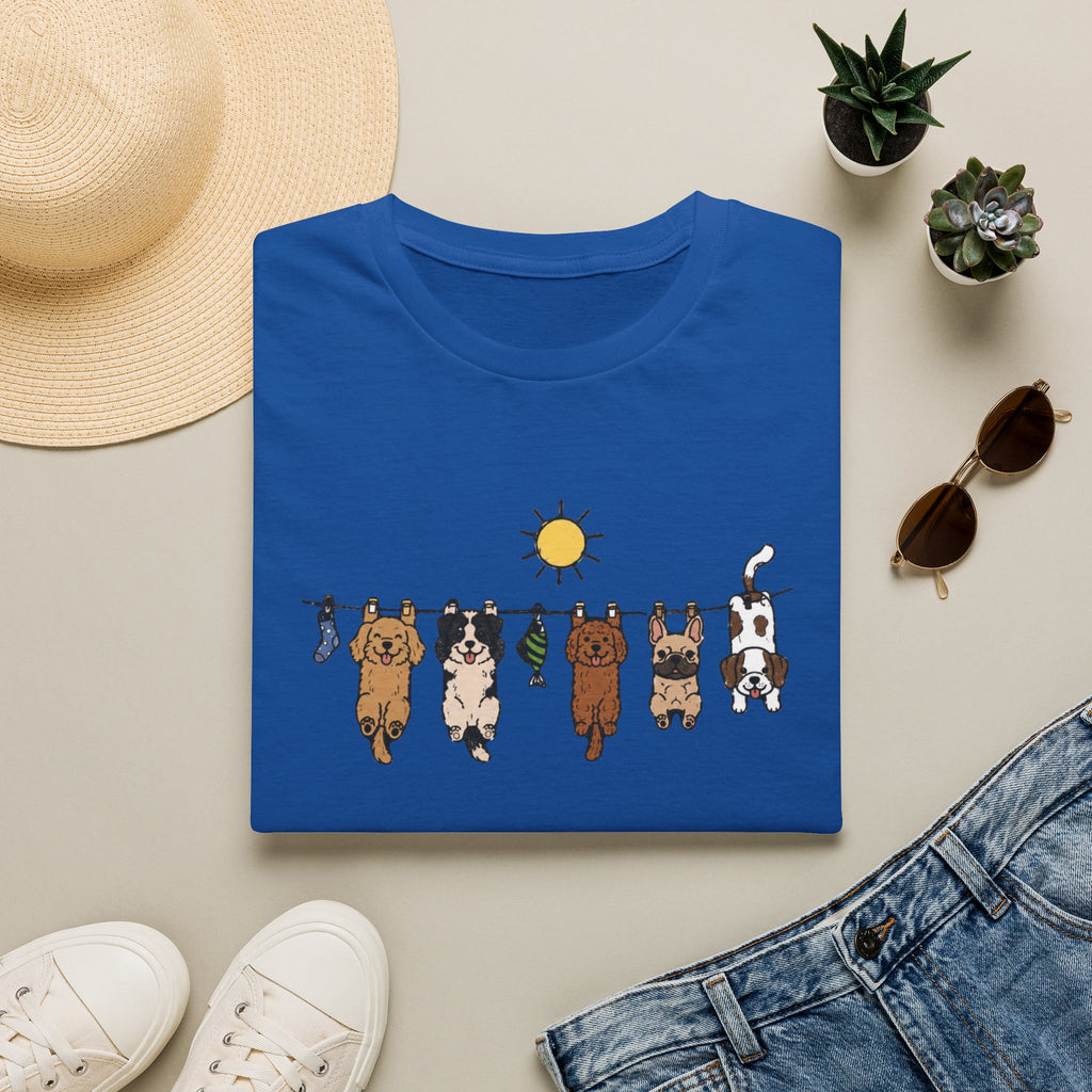 Dog Clothesline Cute Graphic T-Shirt — Hanging Puppies Design