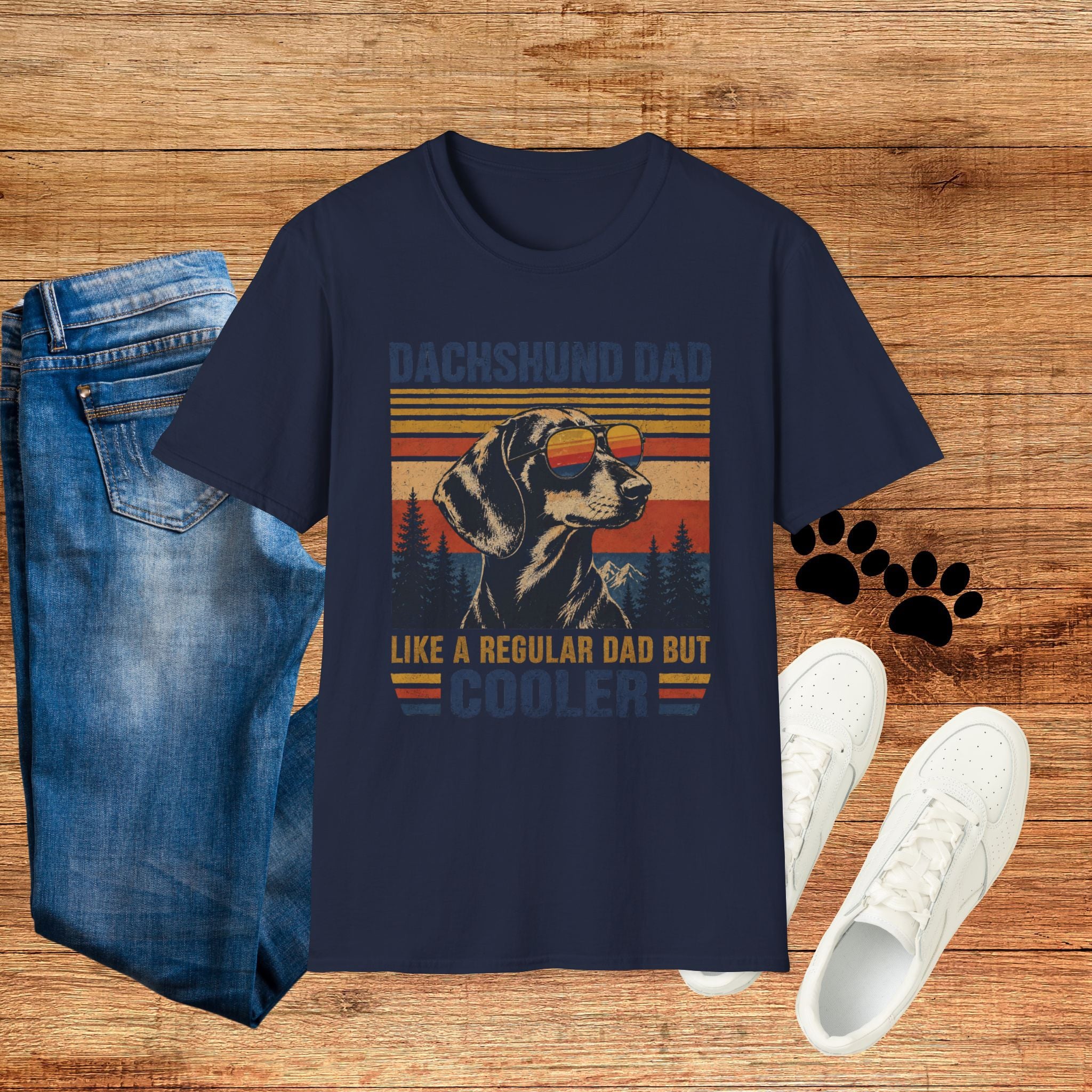 Dachshund Dad T-Shirt — Retro Sunglasses Sausage Dog Tee
