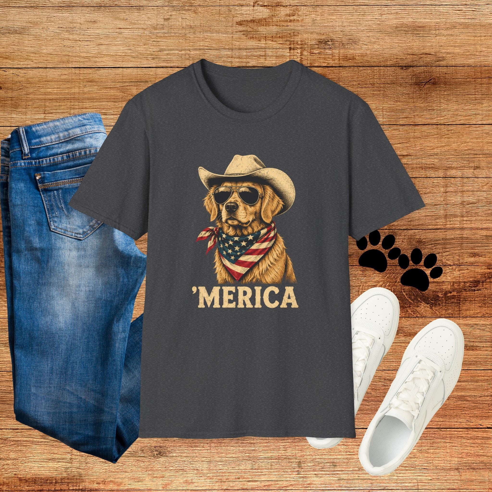 'Merica Dog T-Shirt — Patriotic Cowboy Golden Retriever Tee