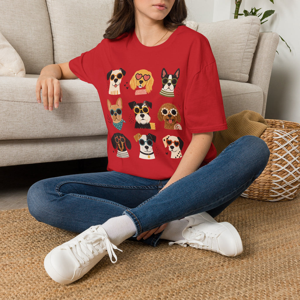 Cute Dog Faces T-Shirt — Grid of Cartoon Puppies Graphic Tee
