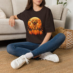 Halloween Pumpkin Puppy T-Shirt — Cute Golden Retriever with Bats & Bowtie