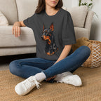 Doberman Portrait T‑Shirt — Realistic Dog Art Tee for Pet Lovers
