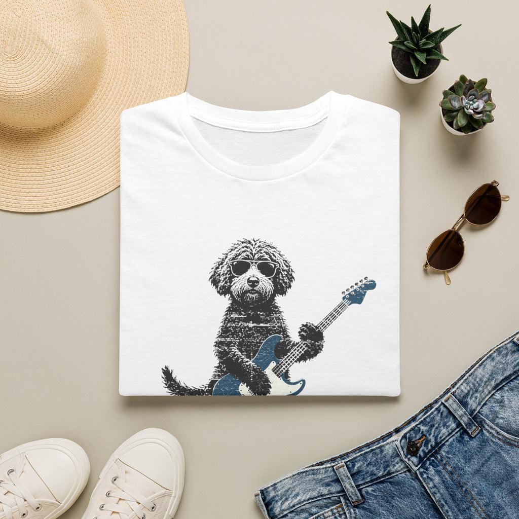 Dog Playing Electric Guitar T-Shirt – Cute Rocker Puppy Graphic Tee