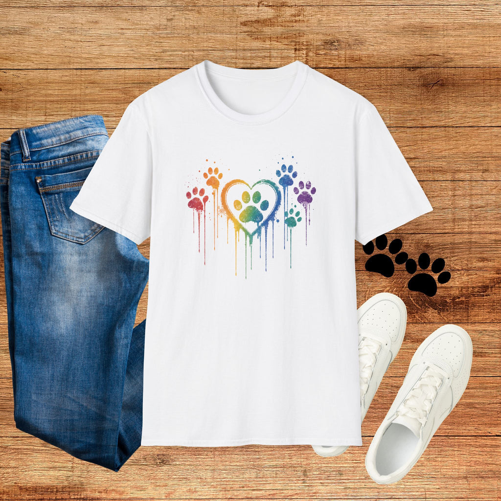 T-Shirt — Rainbow Paw Heart Tee (LGBTQ+ Pet Lover Pride Shirt)