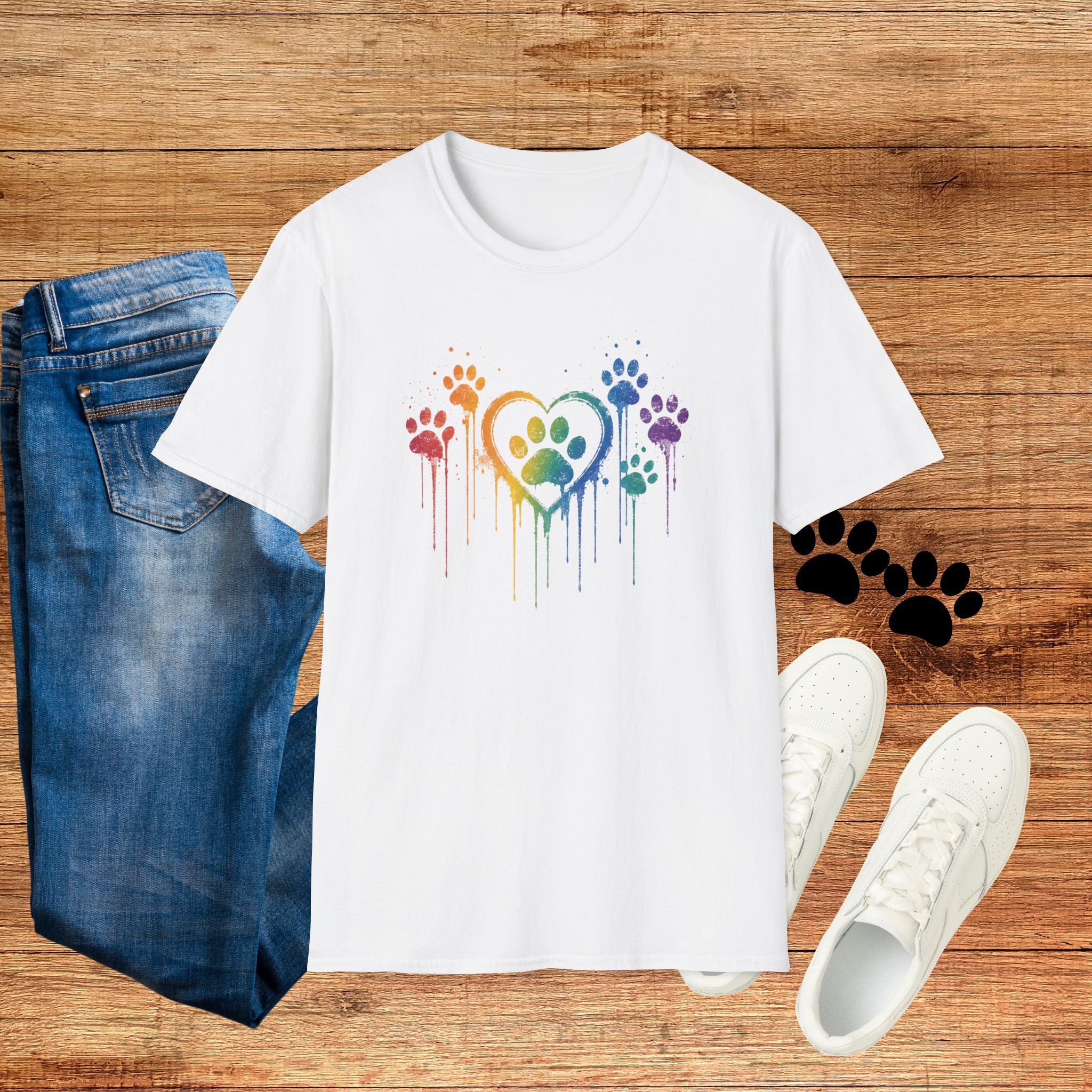 T-Shirt — Rainbow Paw Heart Tee (LGBTQ+ Pet Lover Pride Shirt)