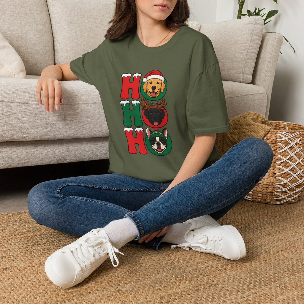 Christmas 'Ho Ho Ho' Dog T-Shirt — Festive Labrador, Pug & Frenchie Holiday Tee