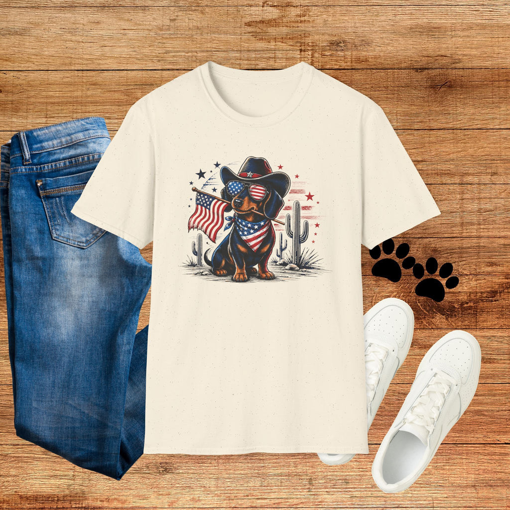 Patriotic Dachshund Tee — American Flag Cowboy Dog T-Shirt