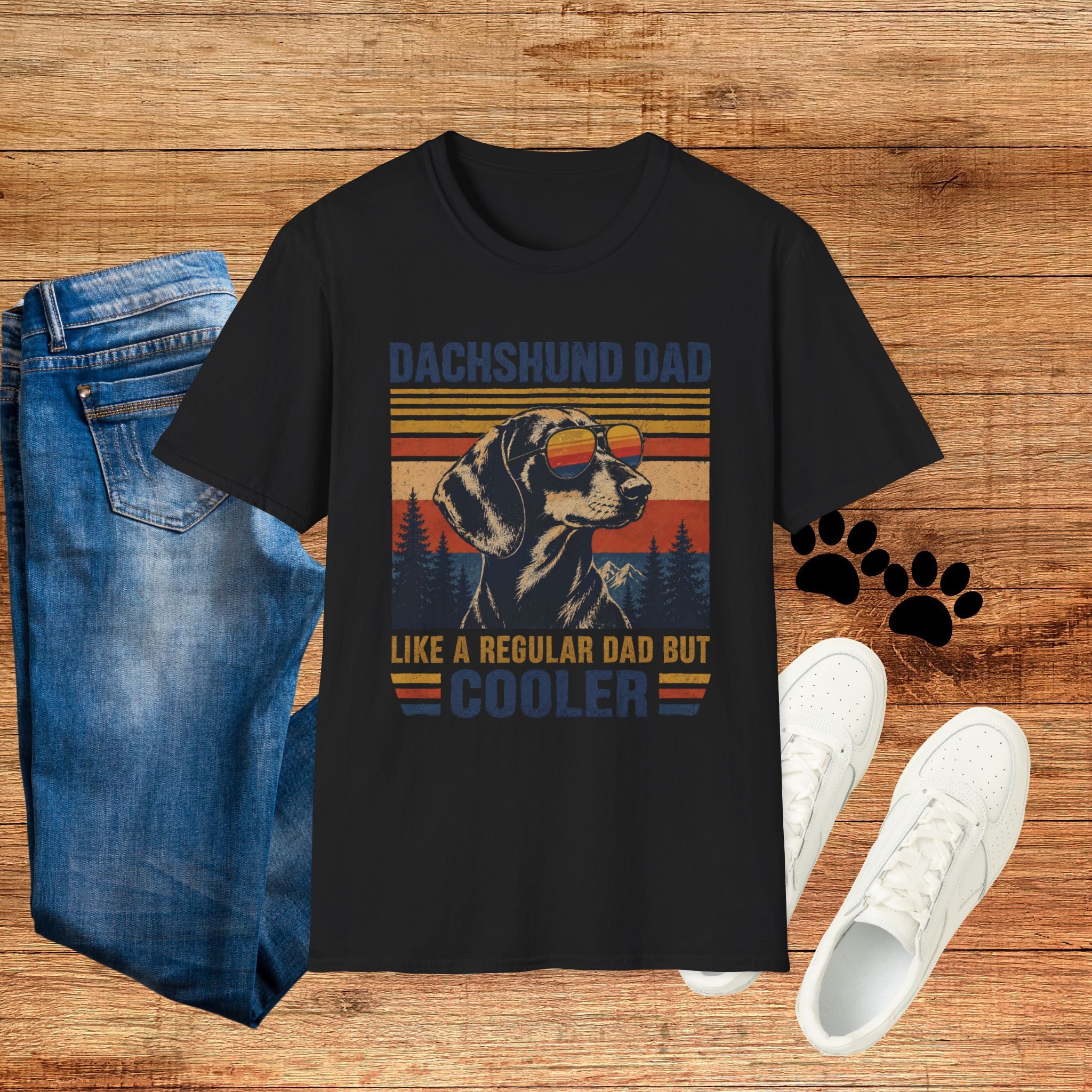 Dachshund Dad T-Shirt — Retro Sunglasses Sausage Dog Tee