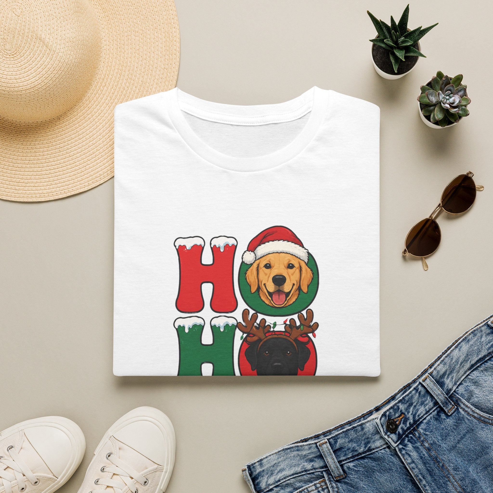 Christmas 'Ho Ho Ho' Dog T-Shirt — Festive Labrador, Pug & Frenchie Holiday Tee