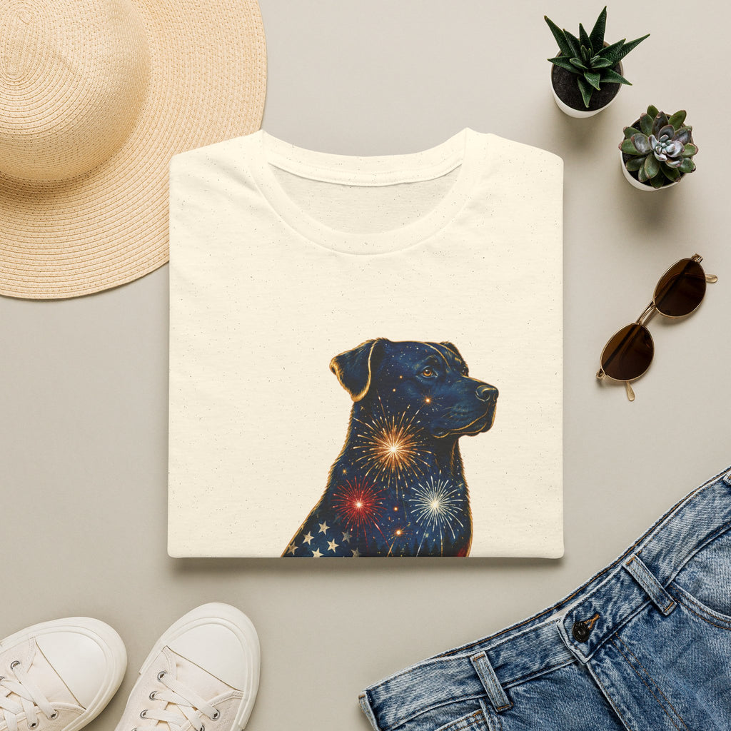 Patriotic Fireworks Dog T-Shirt — American Flag Labrador Graphic Tee