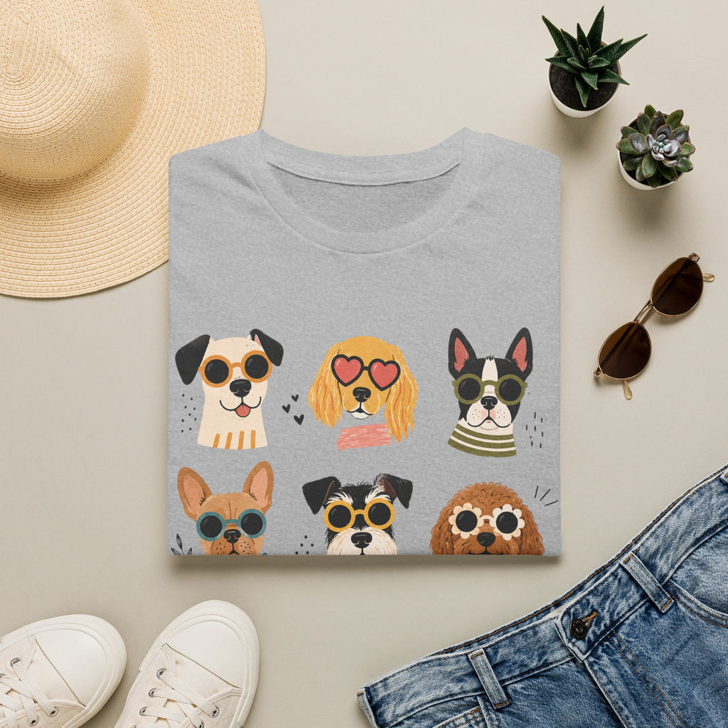 Cute Dog Faces T-Shirt — Grid of Cartoon Puppies Graphic Tee