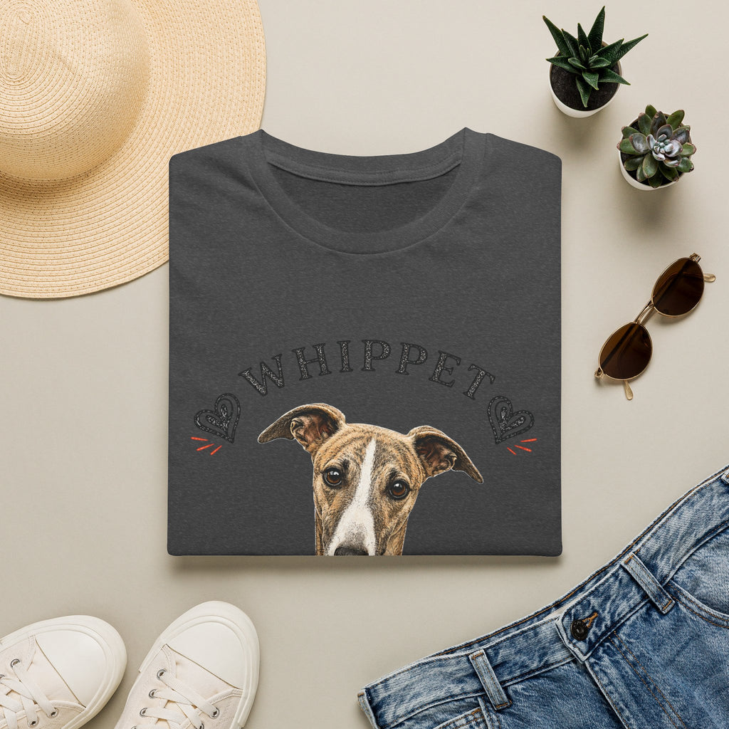 Whippet Dog Mom T-Shirt — Cute Whippet Portrait & Heart Graphic