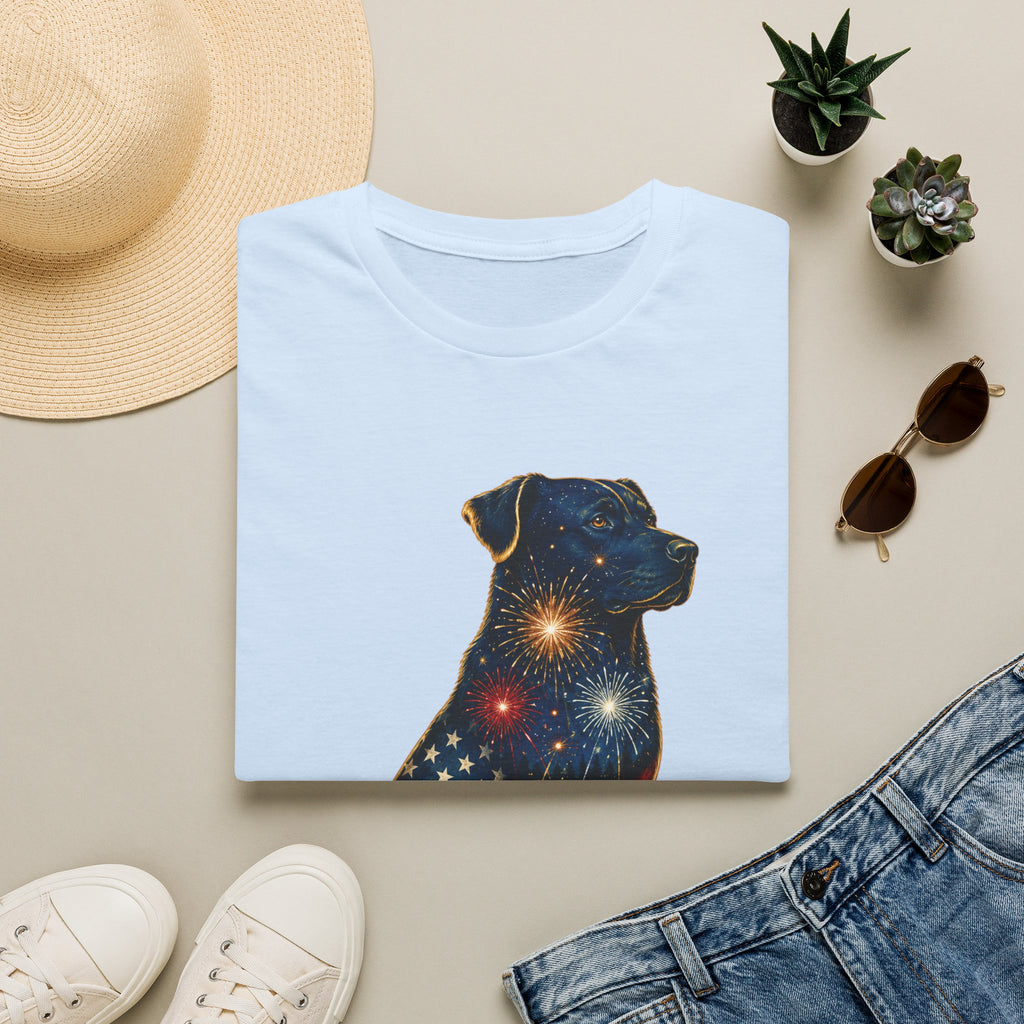 Patriotic Fireworks Dog T-Shirt — American Flag Labrador Graphic Tee