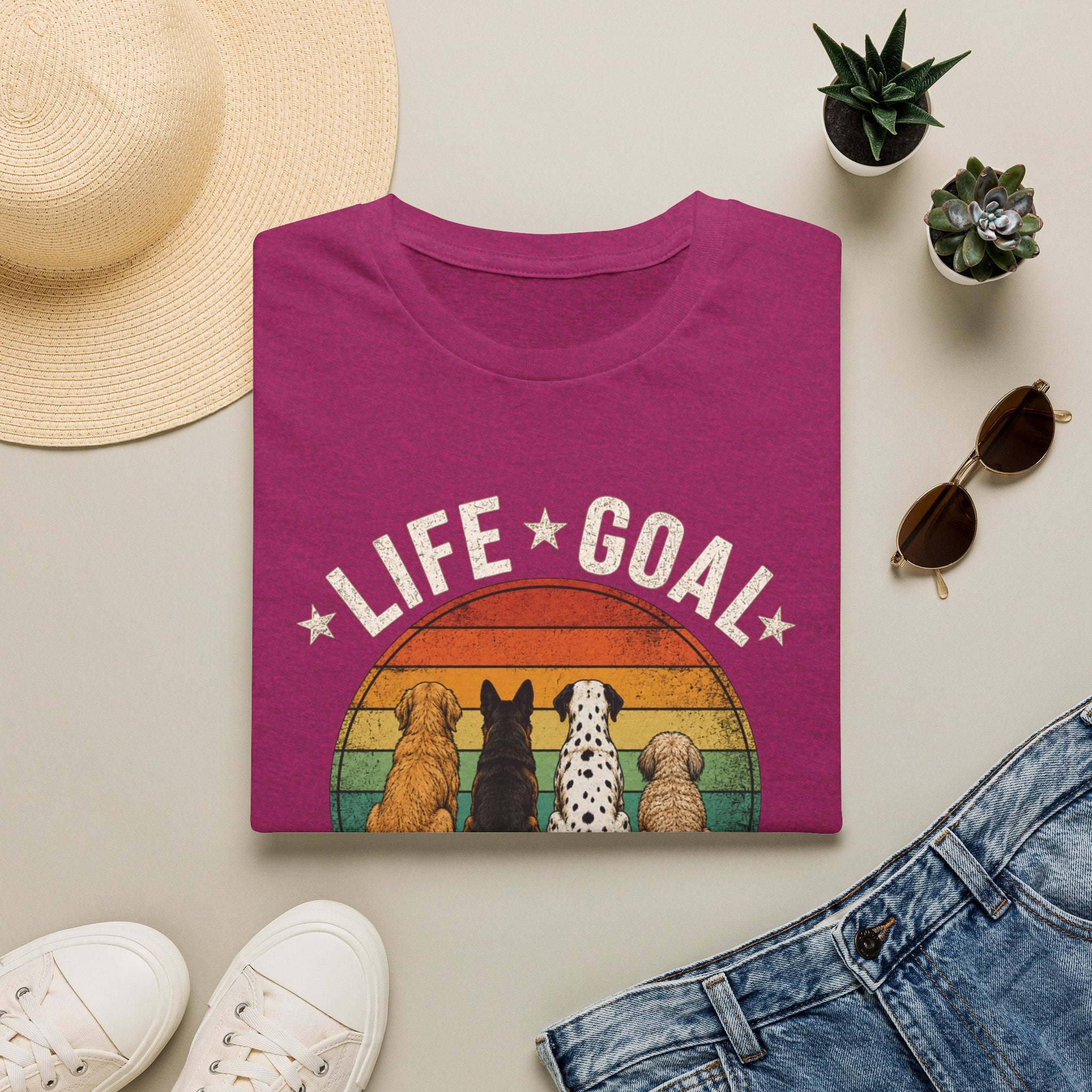 Life Goal: Pet All the Dogs Retro Rainbow Dog Lover Tee