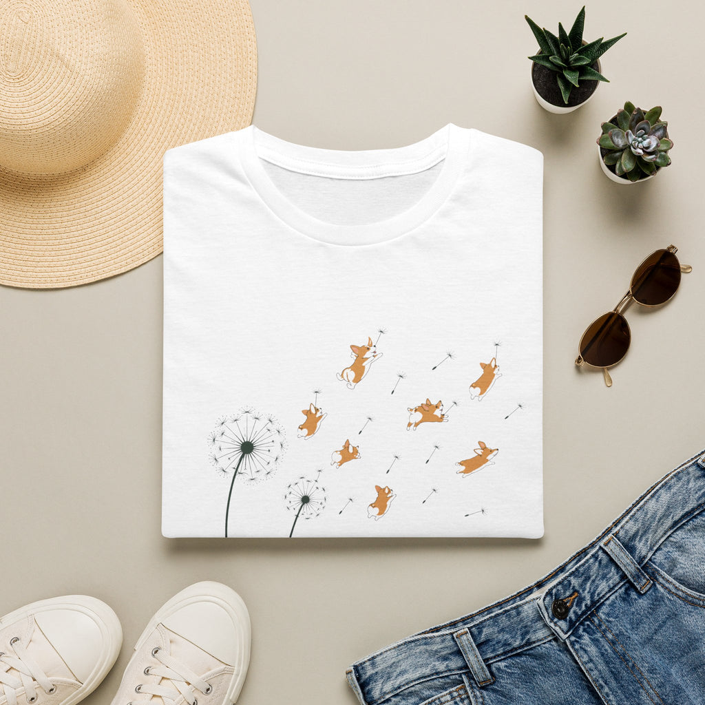 Dandelion with Flying Corgis Graphic Tee