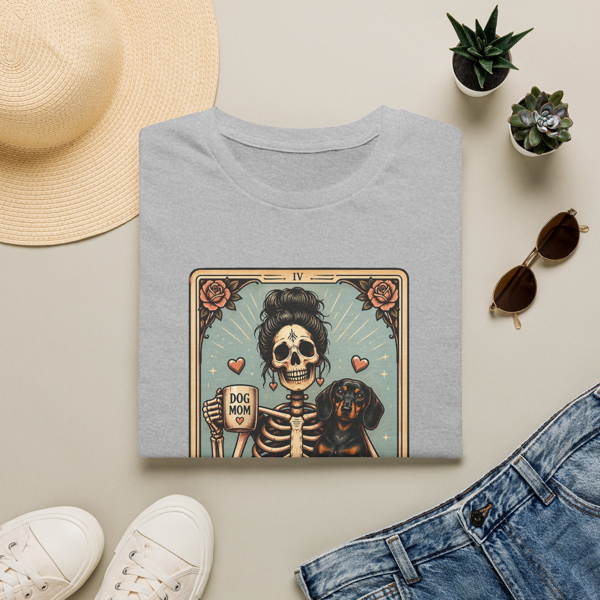 Dachshund Mom Tarot Tee — 'Dog Mom' Skeleton Card Graphic T-Shirt