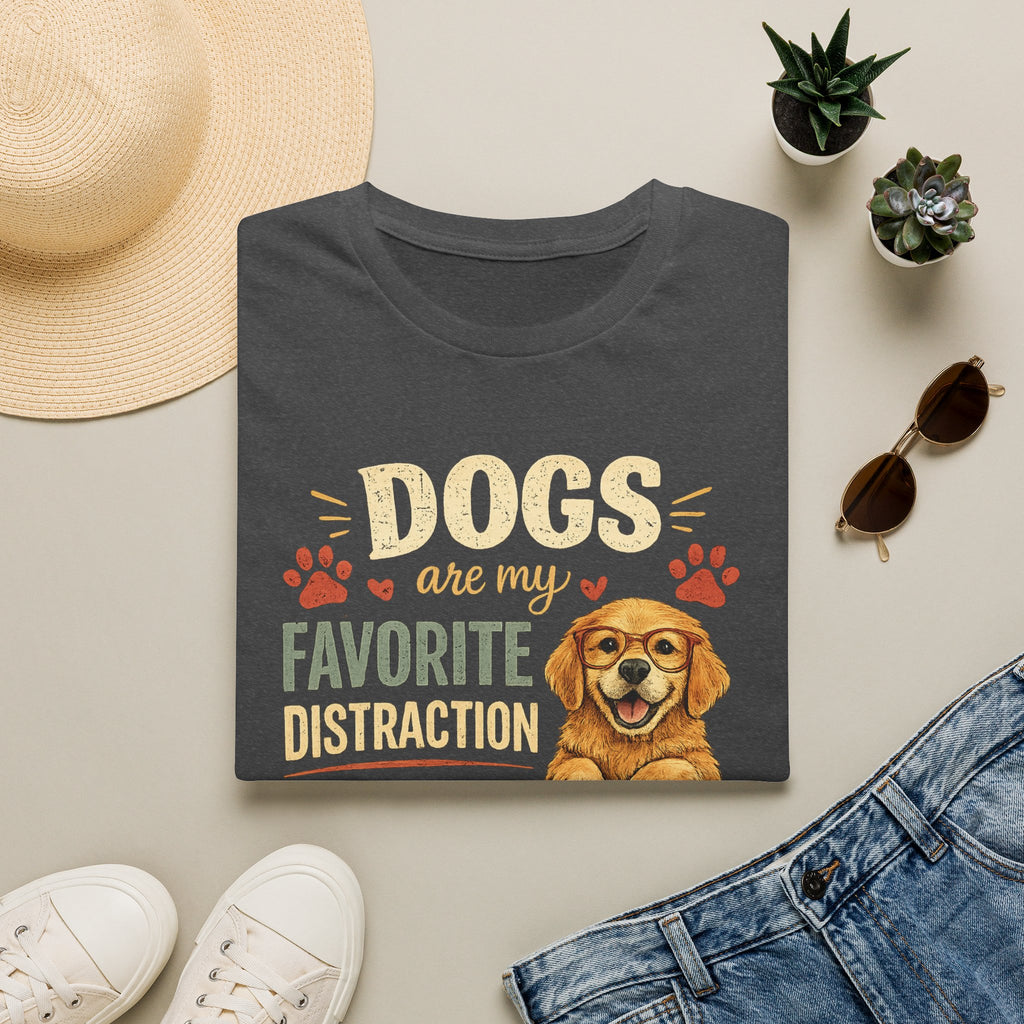 Dogs Are My Favorite Distraction T-Shirt – Cute Golden Retriever Paw Print Tee