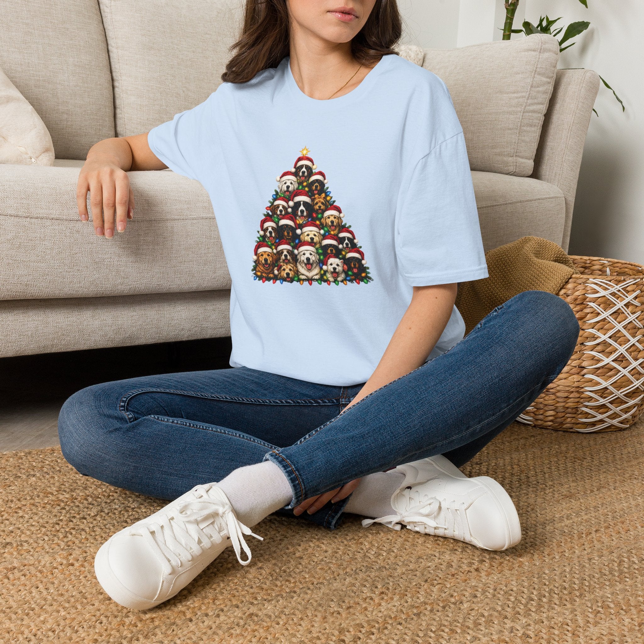 Christmas Dog Tree T-Shirt — Cute Holiday Puppies Pyramid Graphic Tee