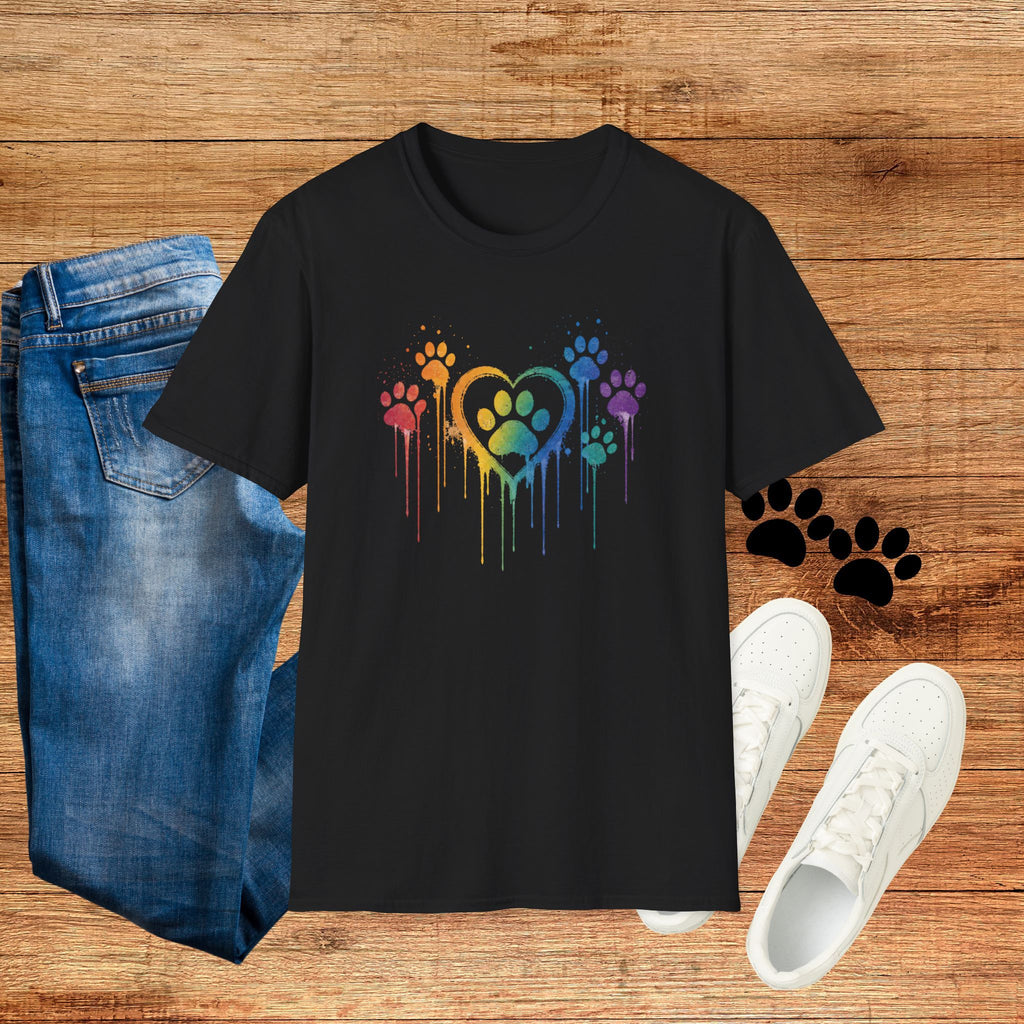 T-Shirt — Rainbow Paw Heart Tee (LGBTQ+ Pet Lover Pride Shirt)