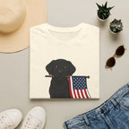 Black Labrador Holding American Flag T-Shirt – Patriotic Dog Tee for 4th of July