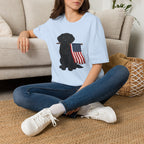 Black Labrador Holding American Flag T-Shirt – Patriotic Dog Tee for 4th of July
