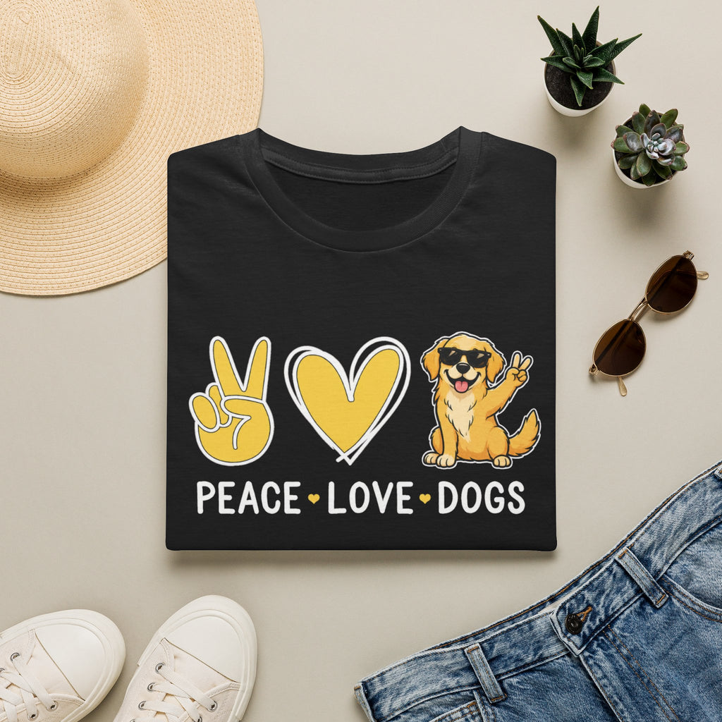 Peace Love Dogs T-Shirt – Cute Golden Retriever Graphic Tee