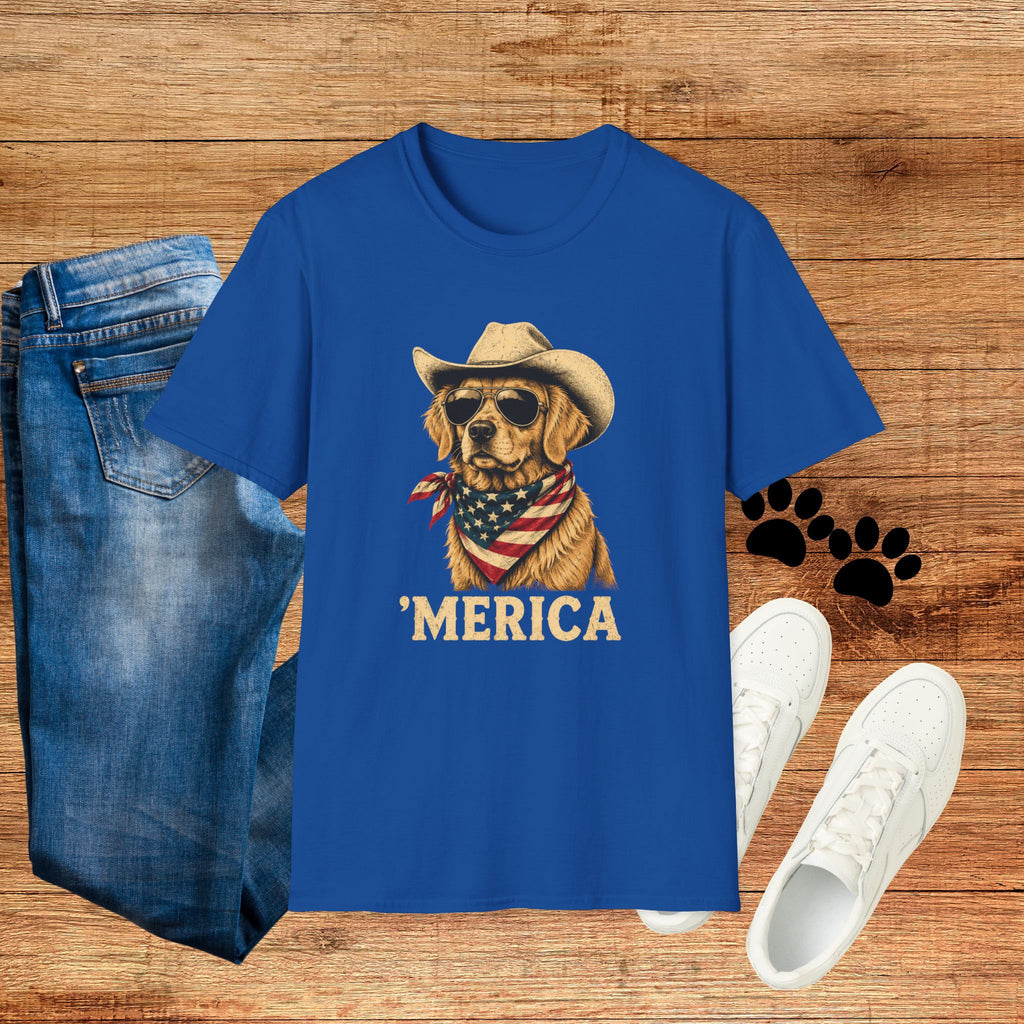 'Merica Dog T-Shirt — Patriotic Cowboy Golden Retriever Tee