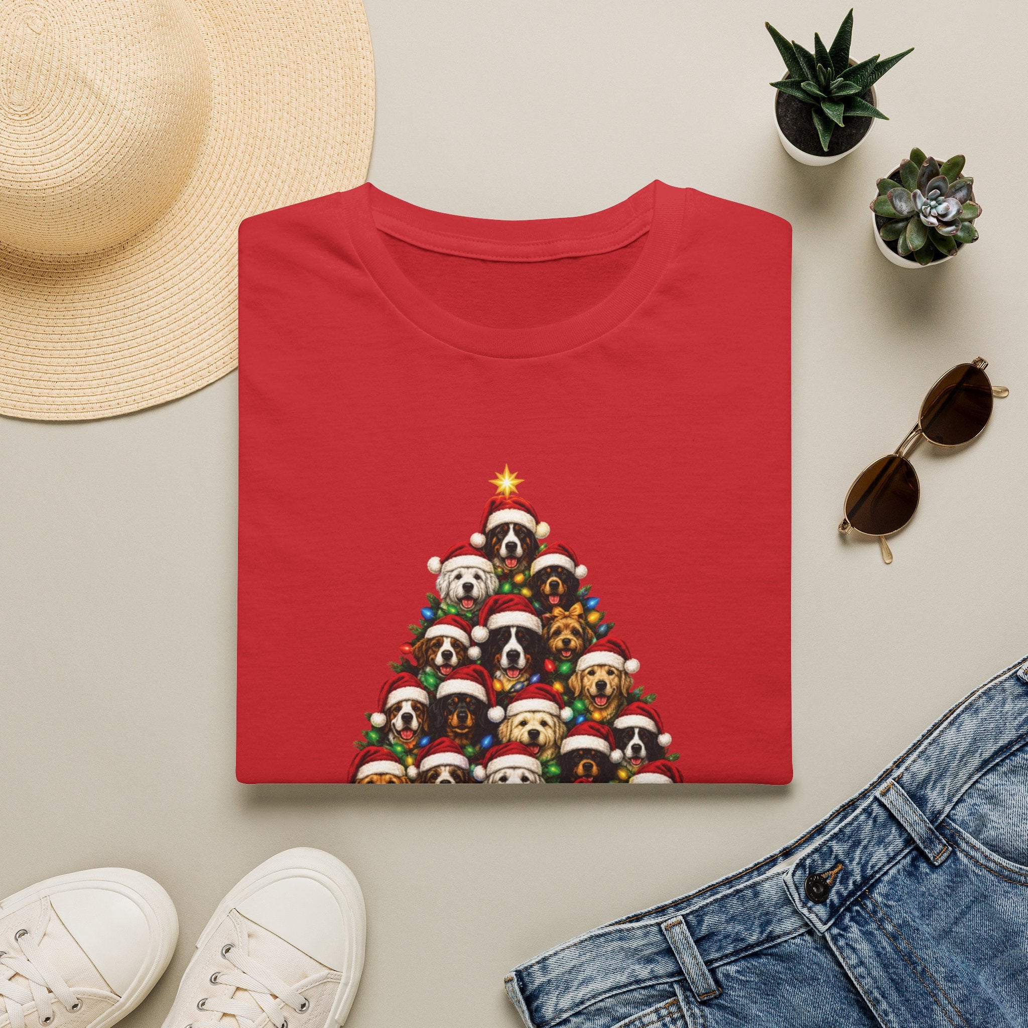 Christmas Dog Tree T-Shirt — Cute Holiday Puppies Pyramid Graphic Tee