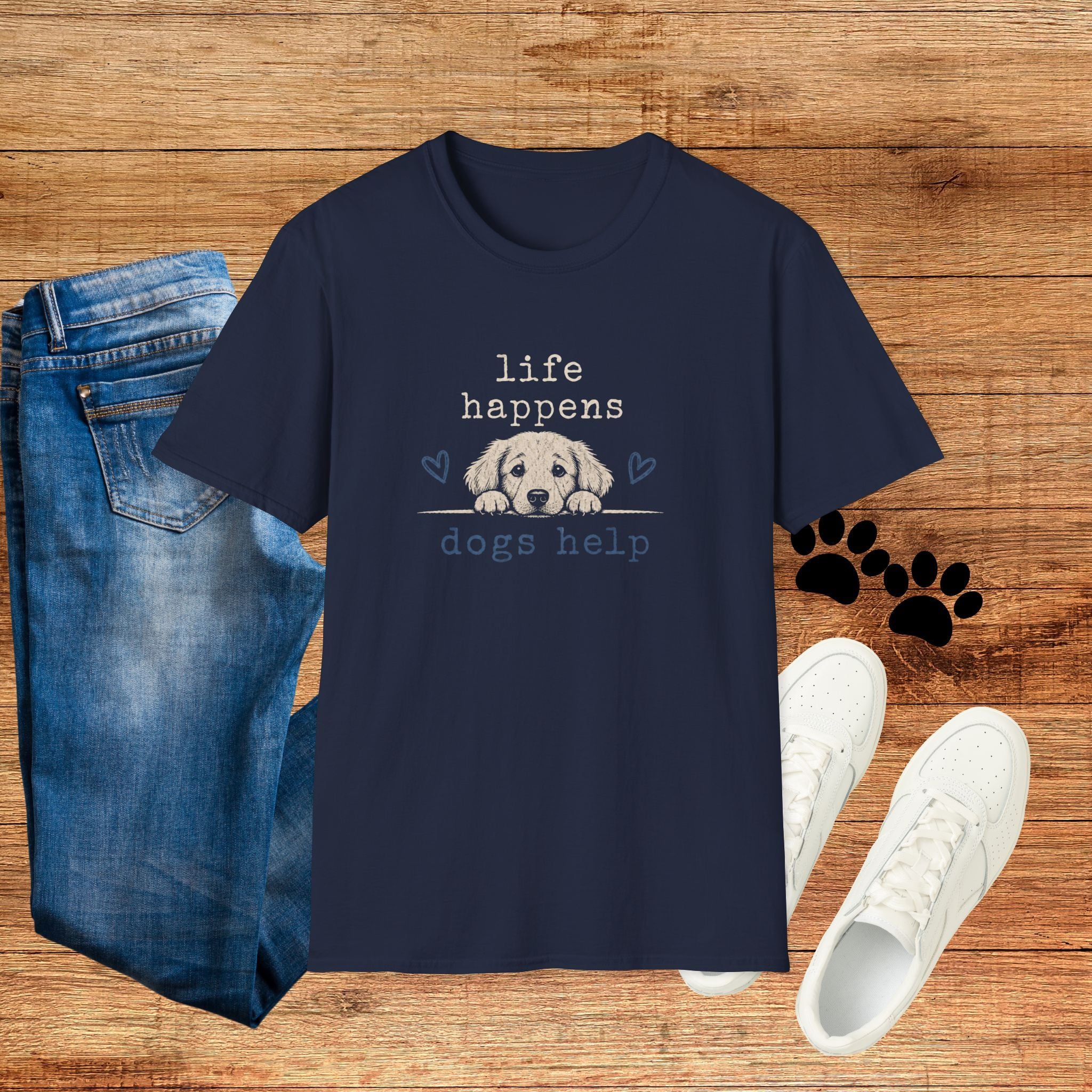 Life Happens Dogs Help T-Shirt — Cute Puppy Rescue Lover Tee