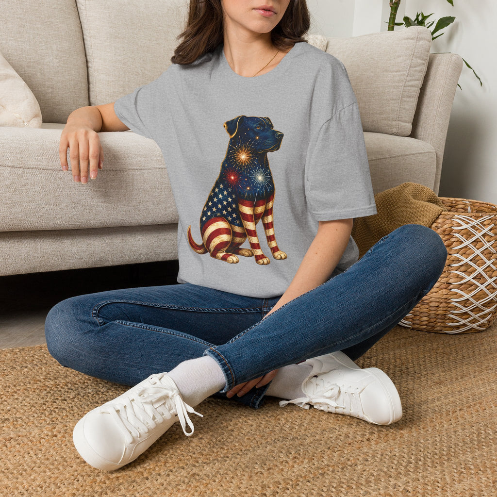 Patriotic Fireworks Dog T-Shirt — American Flag Labrador Graphic Tee