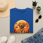 Halloween Pumpkin Puppy T-Shirt — Cute Golden Retriever with Bats & Bowtie