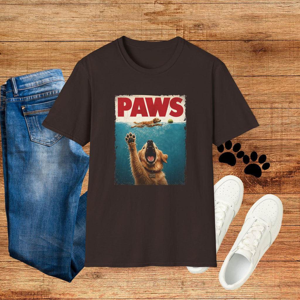 PAWS Dog Parody T-Shirt — Retro Beach Pup Graphic Tee for Dog Lovers