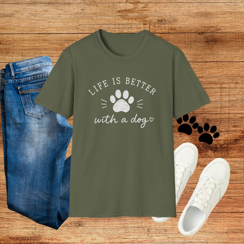 Life Is Better With a Dog T-Shirt — Paw Print Dog Lover Tee