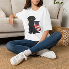 Black Labrador Holding American Flag T-Shirt – Patriotic Dog Tee for 4th of July