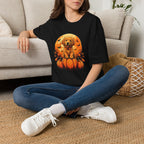 Halloween Pumpkin Puppy T-Shirt — Cute Golden Retriever with Bats & Bowtie