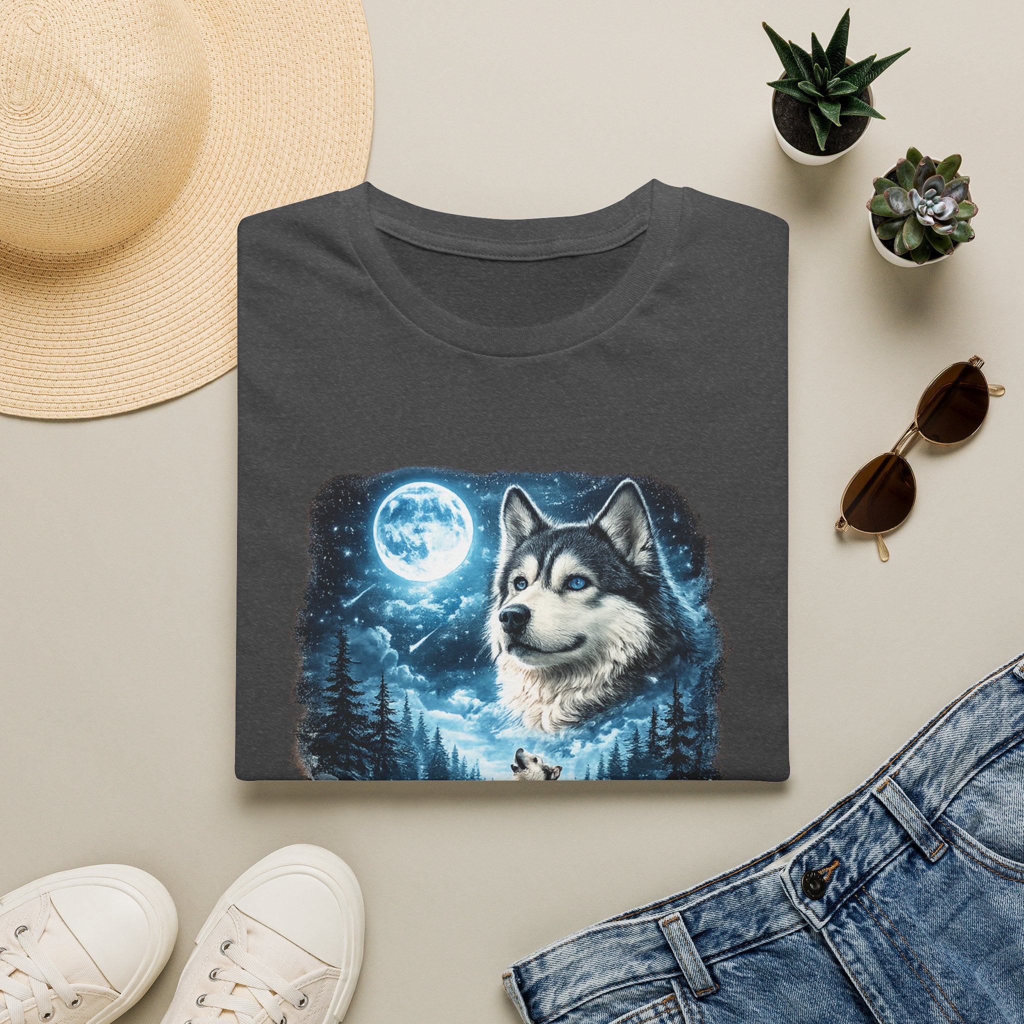 Wolf Moon T-Shirt — Majestic Husky Forest Night Tee