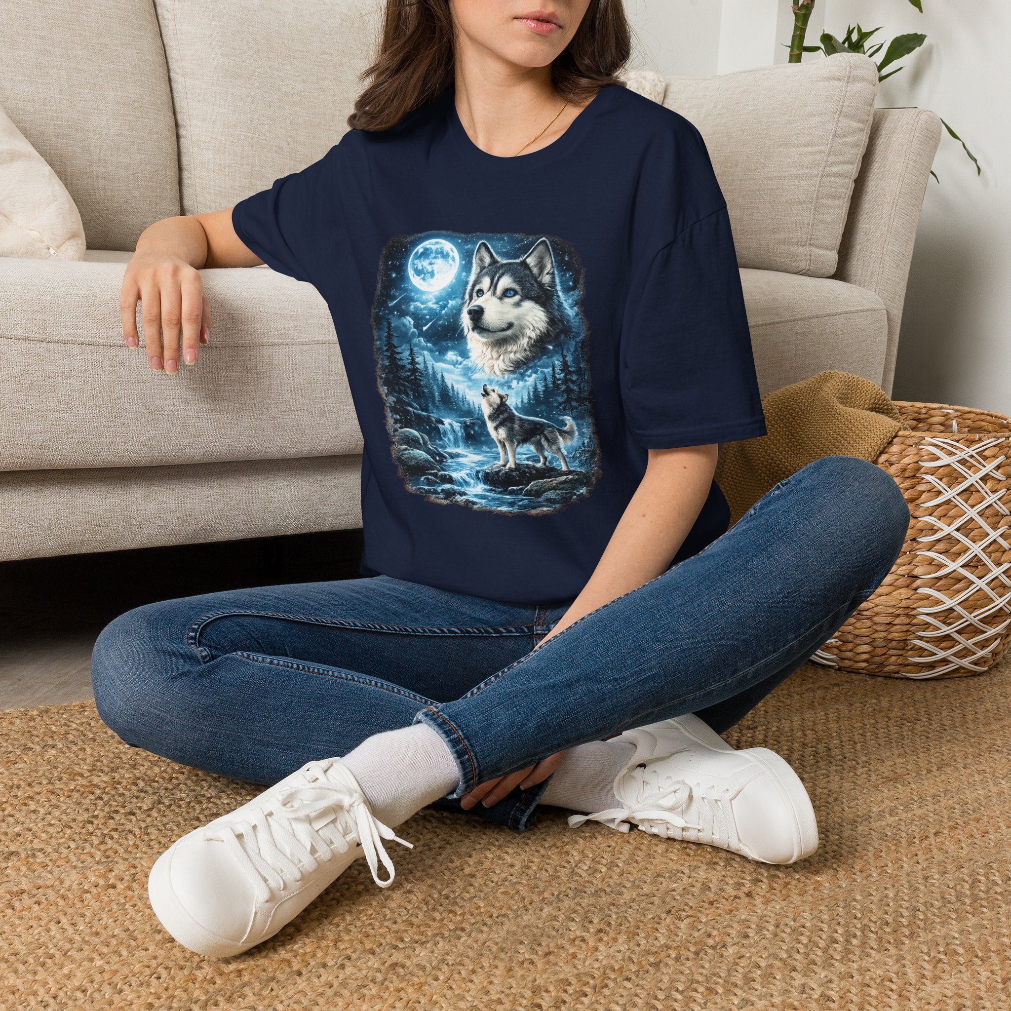 Wolf Moon T-Shirt — Majestic Husky Forest Night Tee