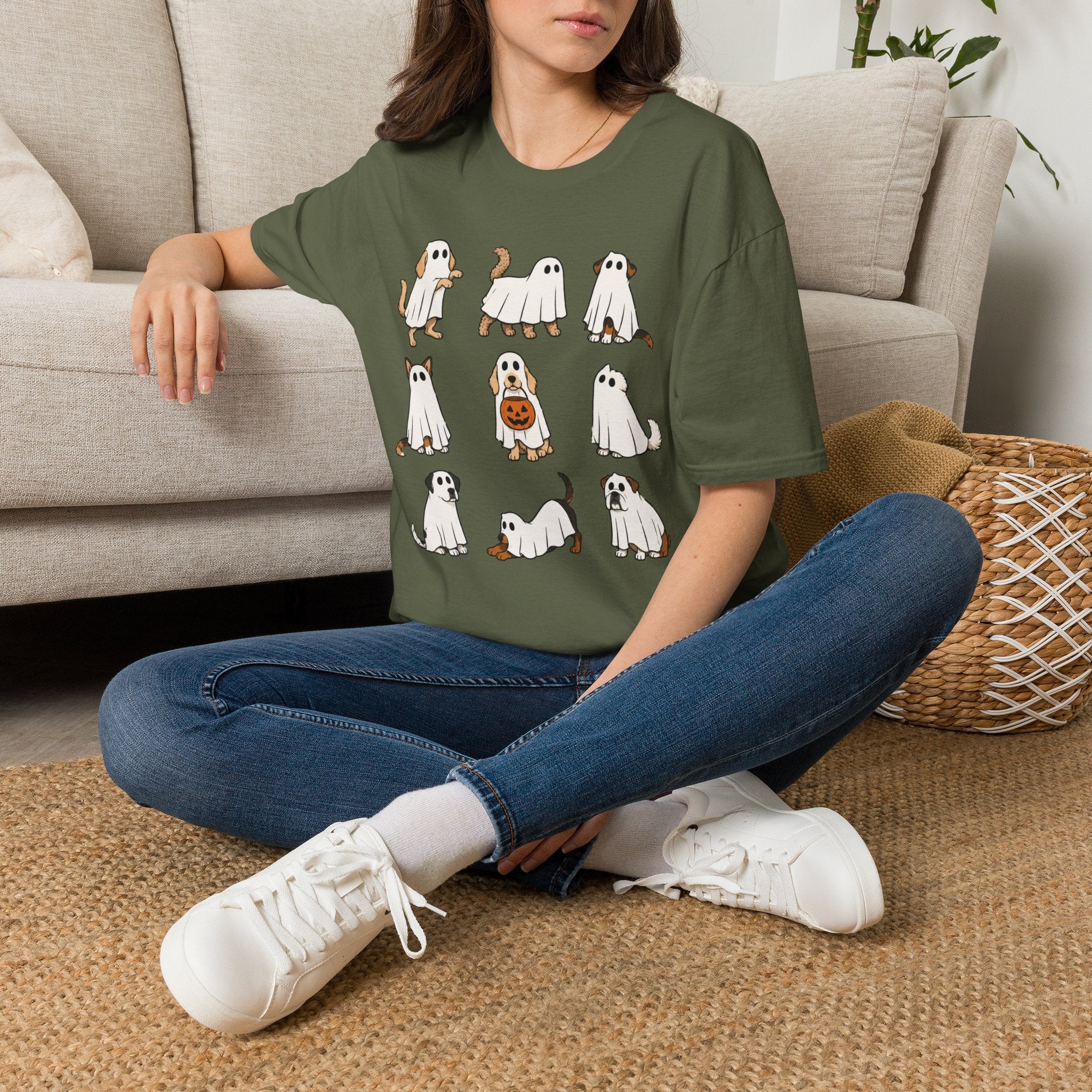 Ghost Dogs Halloween T-Shirt — Cute Puppy Ghosts with Pumpkin Design