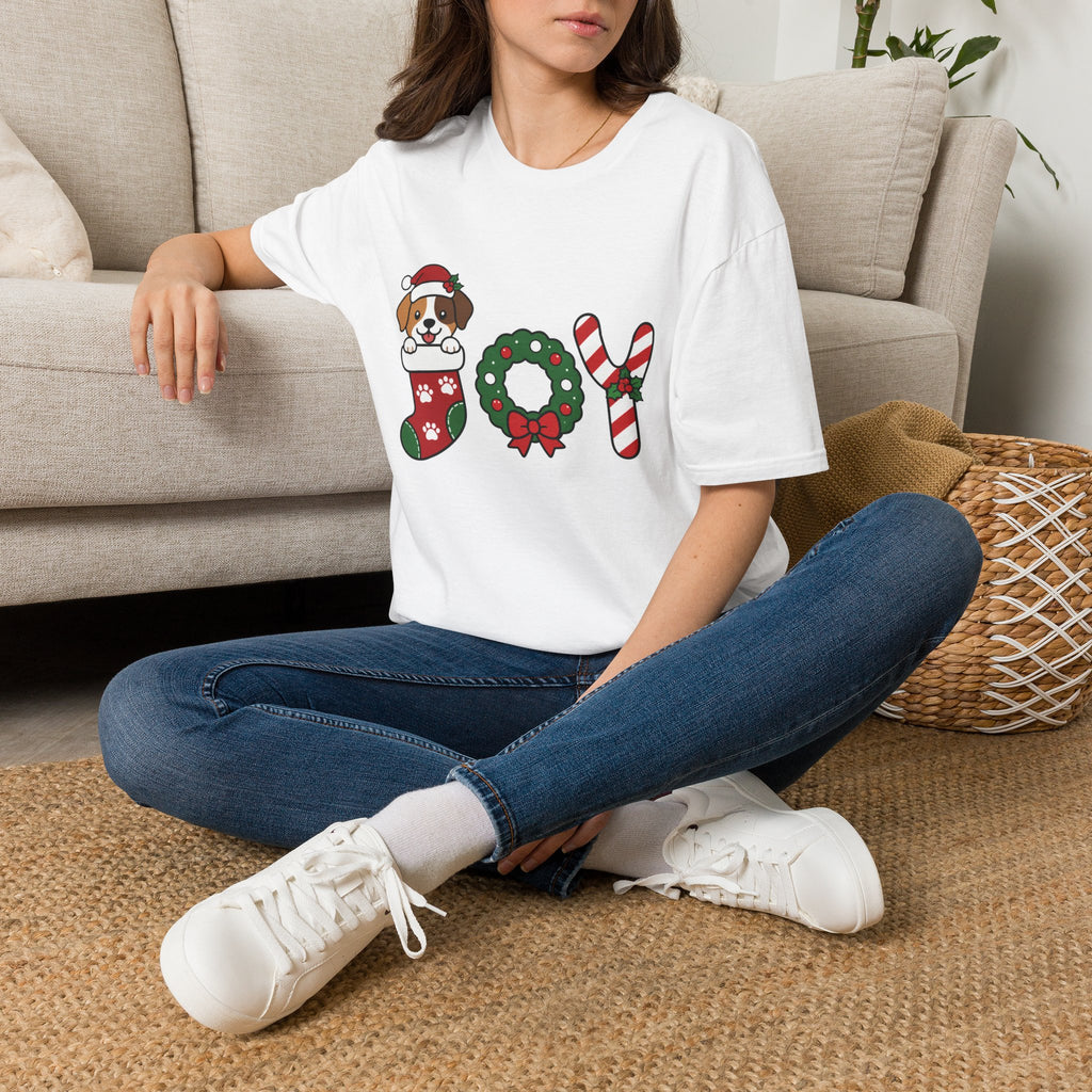 Christmas Joy Dog T-Shirt — Cute Puppy in Stocking & Candy Cane Holiday Tee