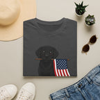 Black Labrador Holding American Flag T-Shirt – Patriotic Dog Tee for 4th of July