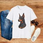 Doberman Portrait T‑Shirt — Realistic Dog Art Tee for Pet Lovers