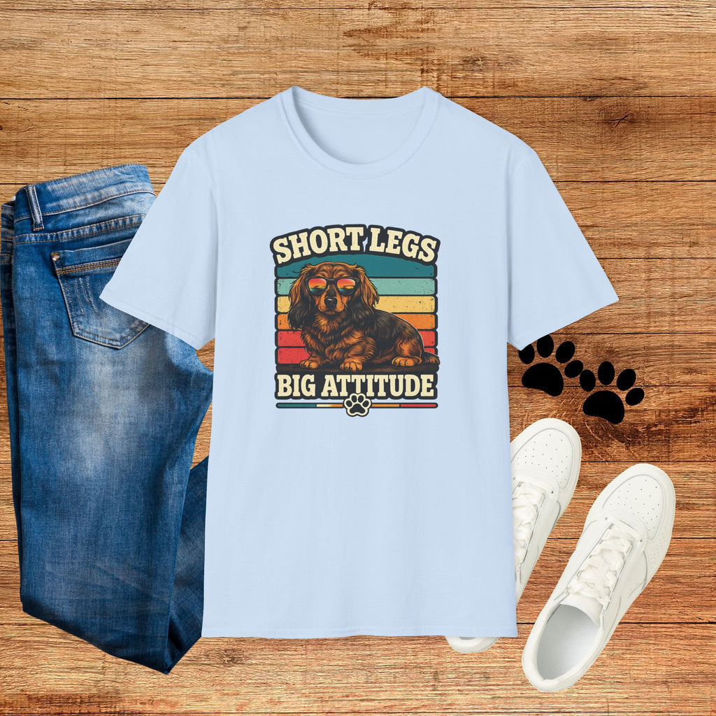 Short Legs Big Attitude T-Shirt — Retro Dachshund Dog Tee
