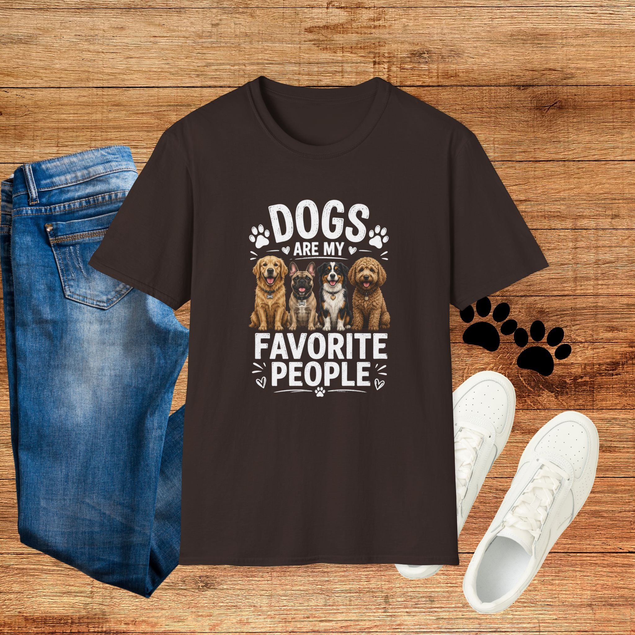 Dogs Are My Favorite People Cute Paw Print Dog Lover Tee