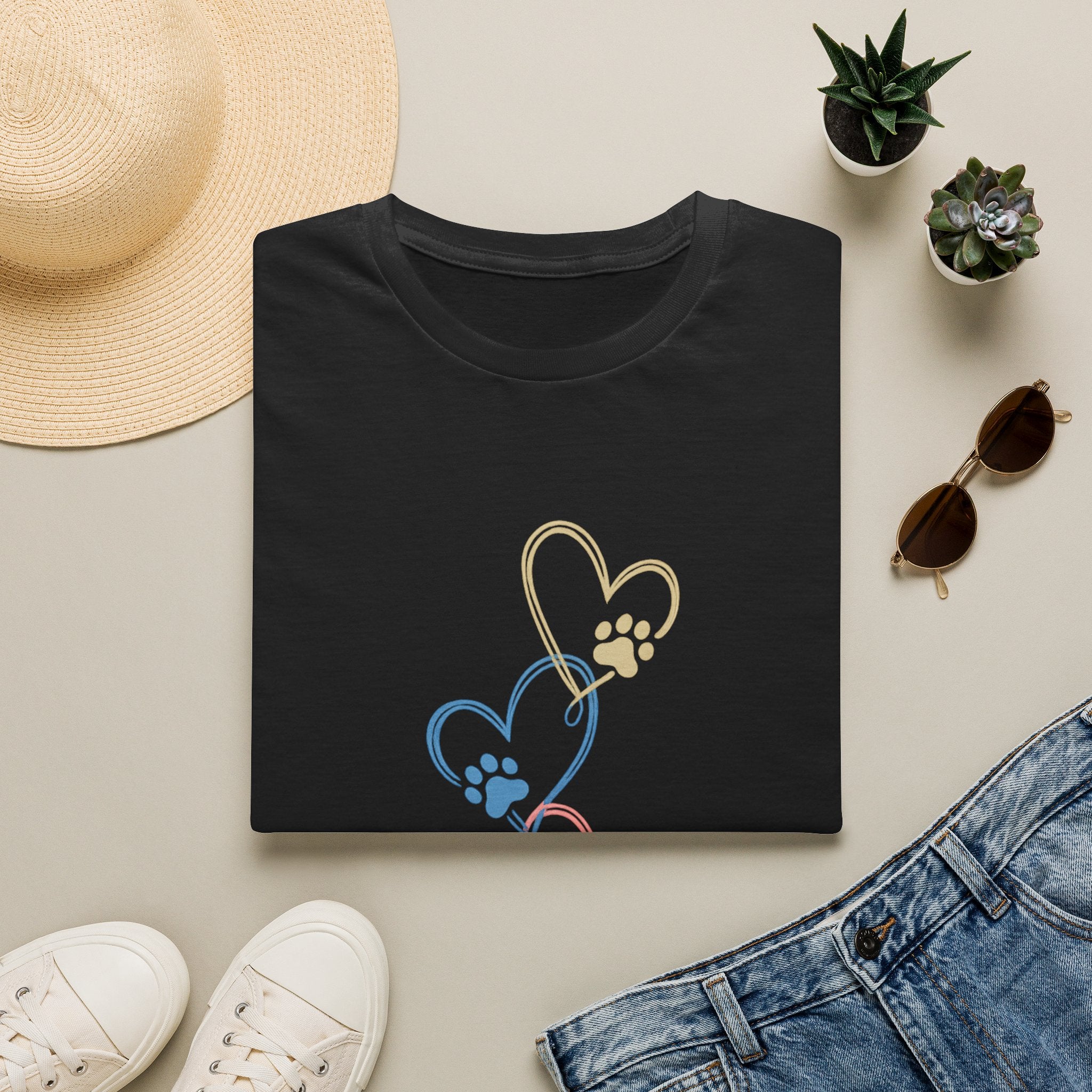 Pastel Paw Heart Trio Tee (Pet Lover Gift)
