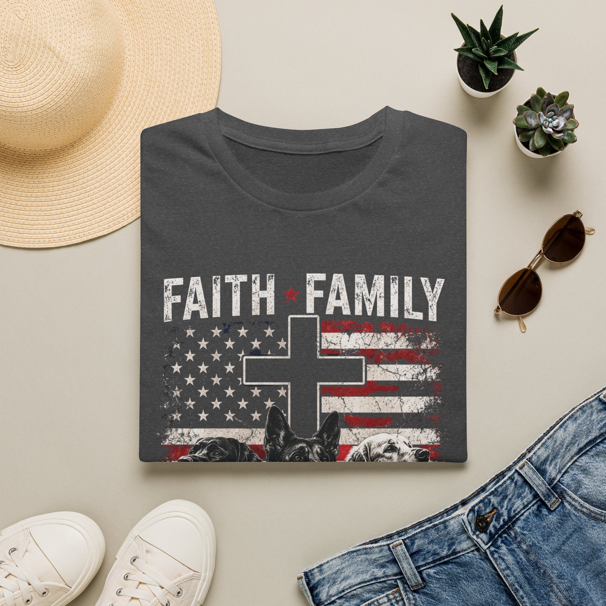 Faith Family Freedom T-Shirt — Cross & American Flag Patriotic Tee