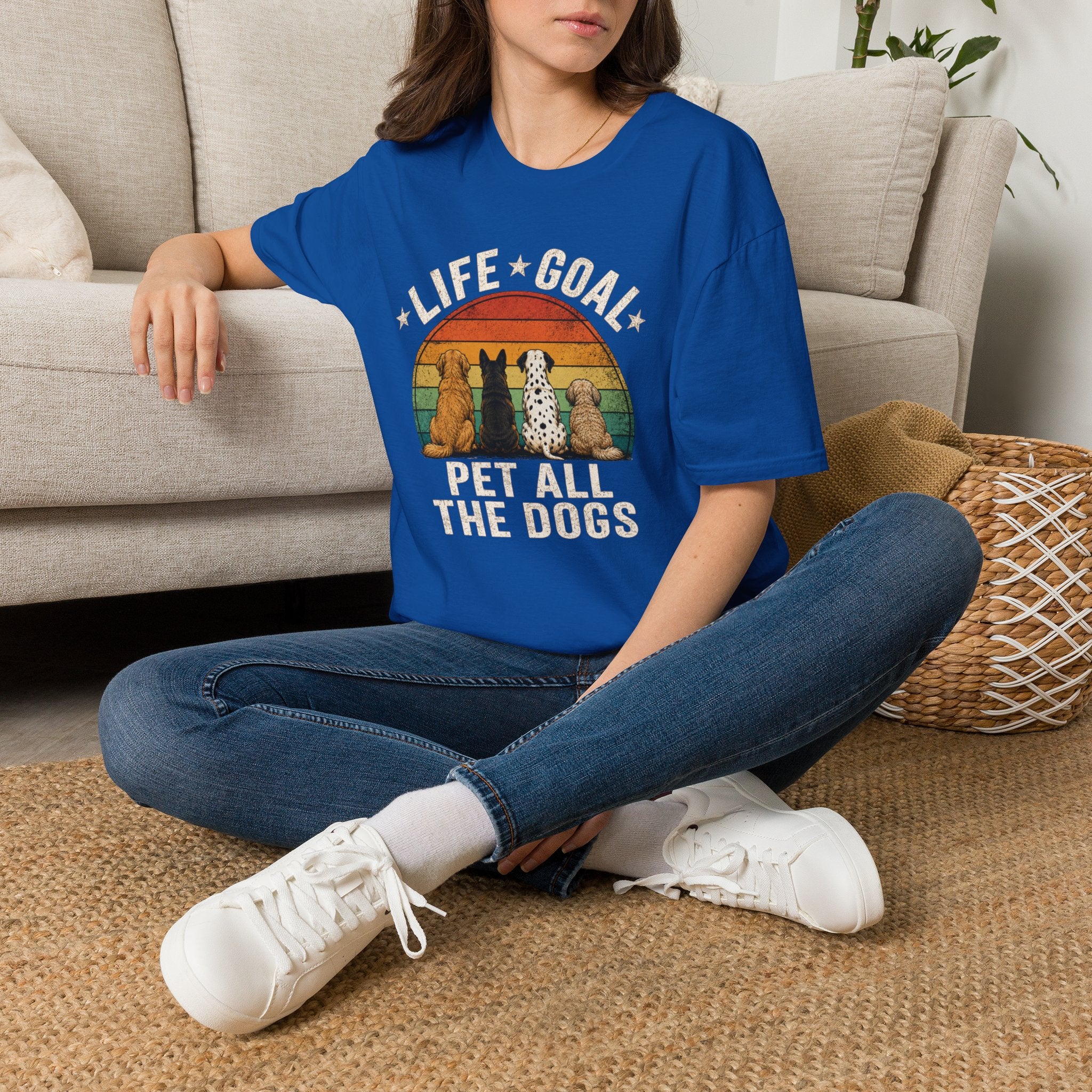 Life Goal: Pet All the Dogs Retro Rainbow Dog Lover Tee