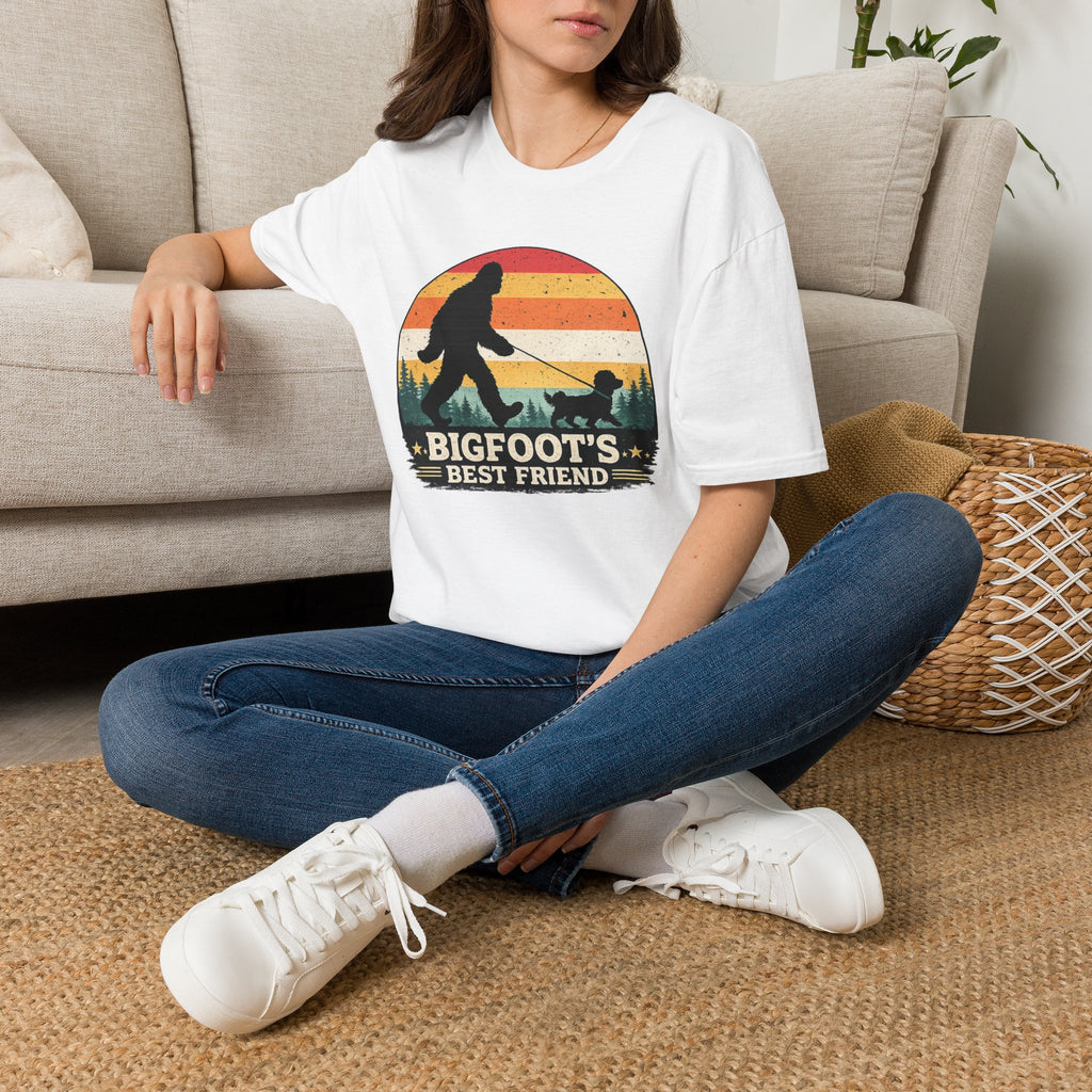 Bigfoot's Best Friend Retro Sunset Tee