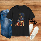 Patriotic Fireworks Dog T-Shirt — American Flag Labrador Graphic Tee